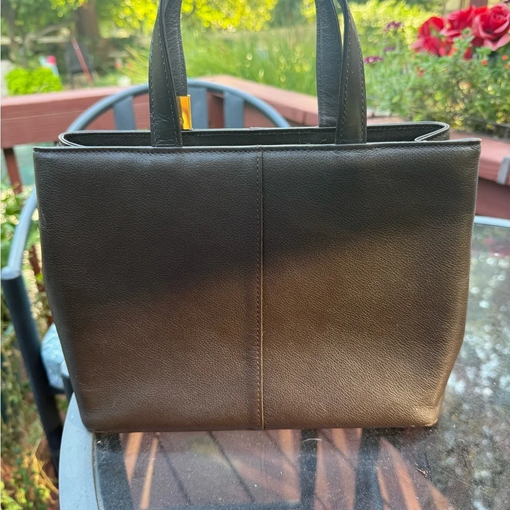 Burberry Brown Leather Tote Bag with Burberry Scarf and perfume.